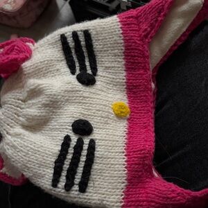 Cute Pink and White Knit Cat Ear Hat for Kids